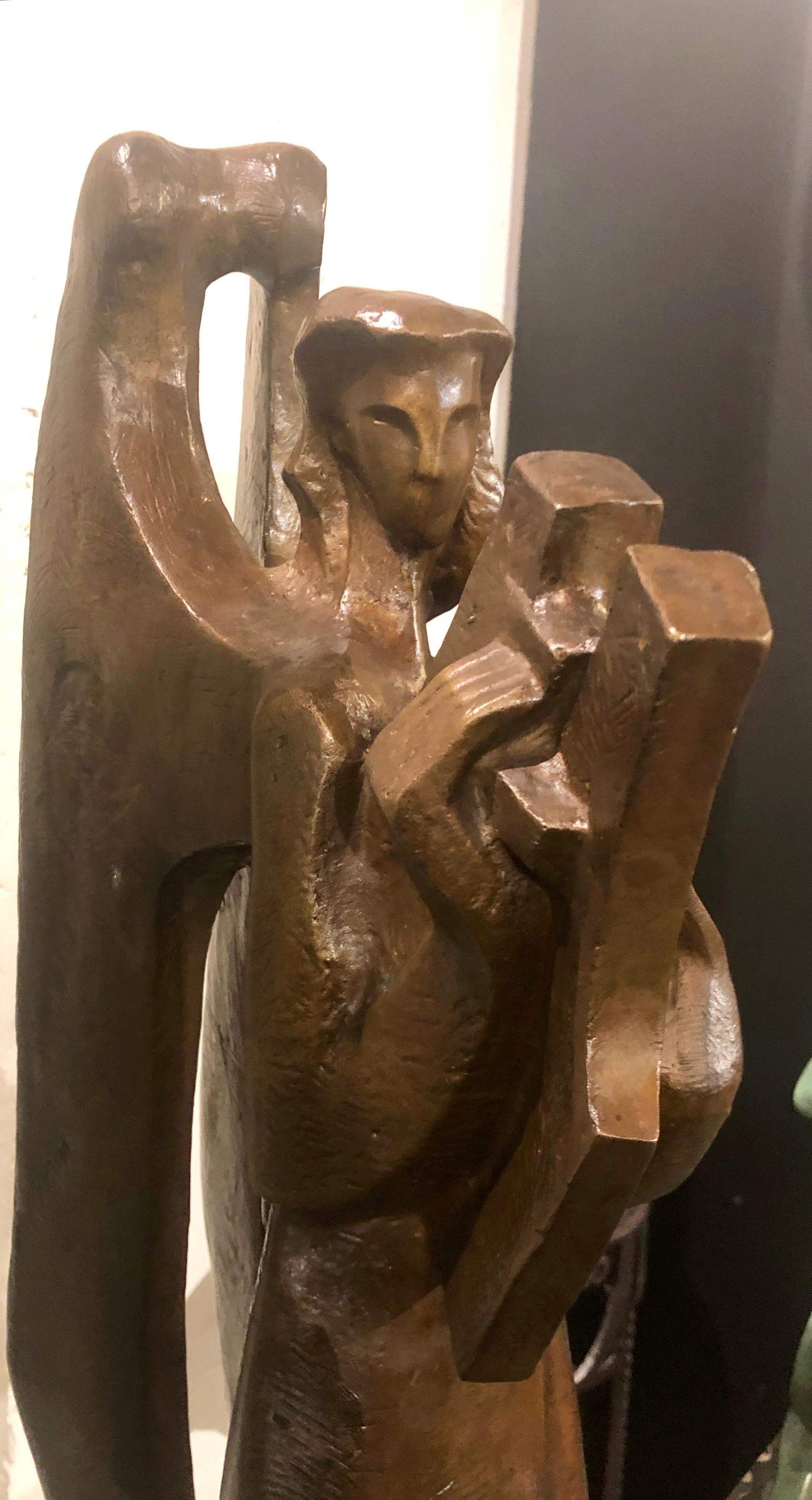 Original bronze by Jan and Joel Martel. Image of a stylized cubist Angel playing a harp.. Rare and famous figurative bronze made by Susse Frères foundry was cast posthumously from the original with the family's permission in 2002. Signed: 