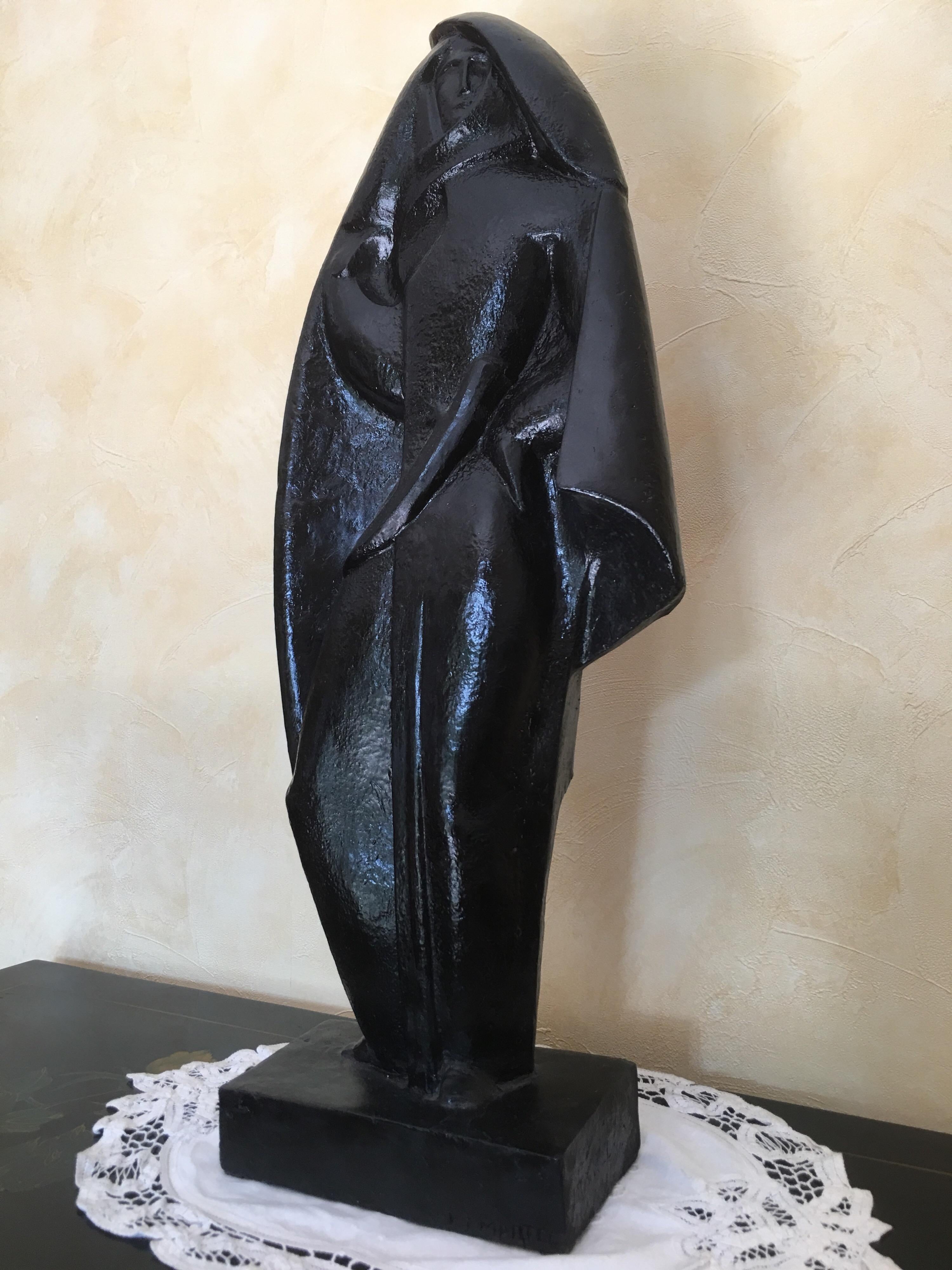Art Deco Jan and Joel Martel Signed Black Ceramic Sculpture, Unique Creation French, 1931 For Sale