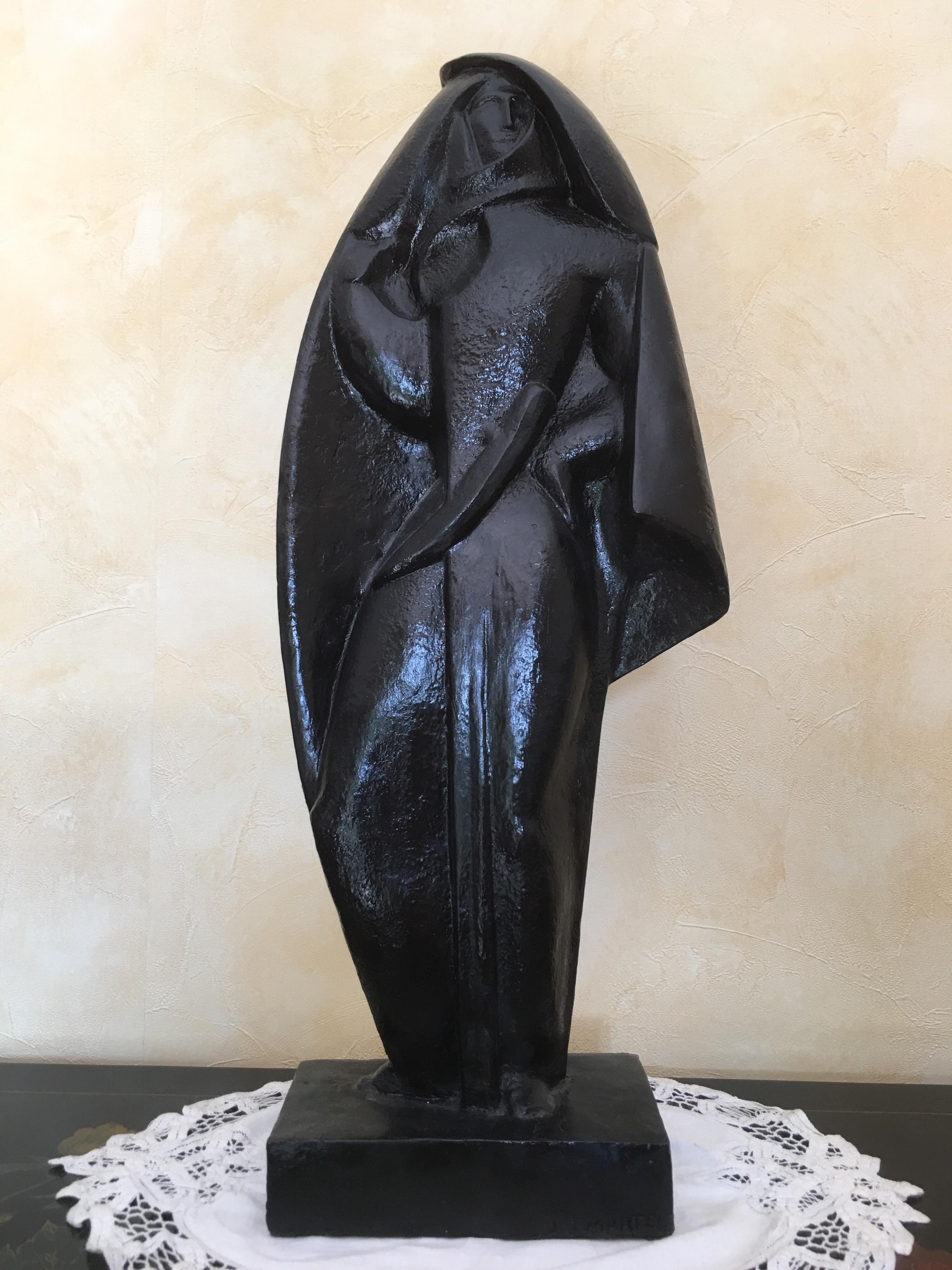 Glazed Jan and Joel Martel Signed Black Ceramic Sculpture, Unique Creation French, 1931 For Sale