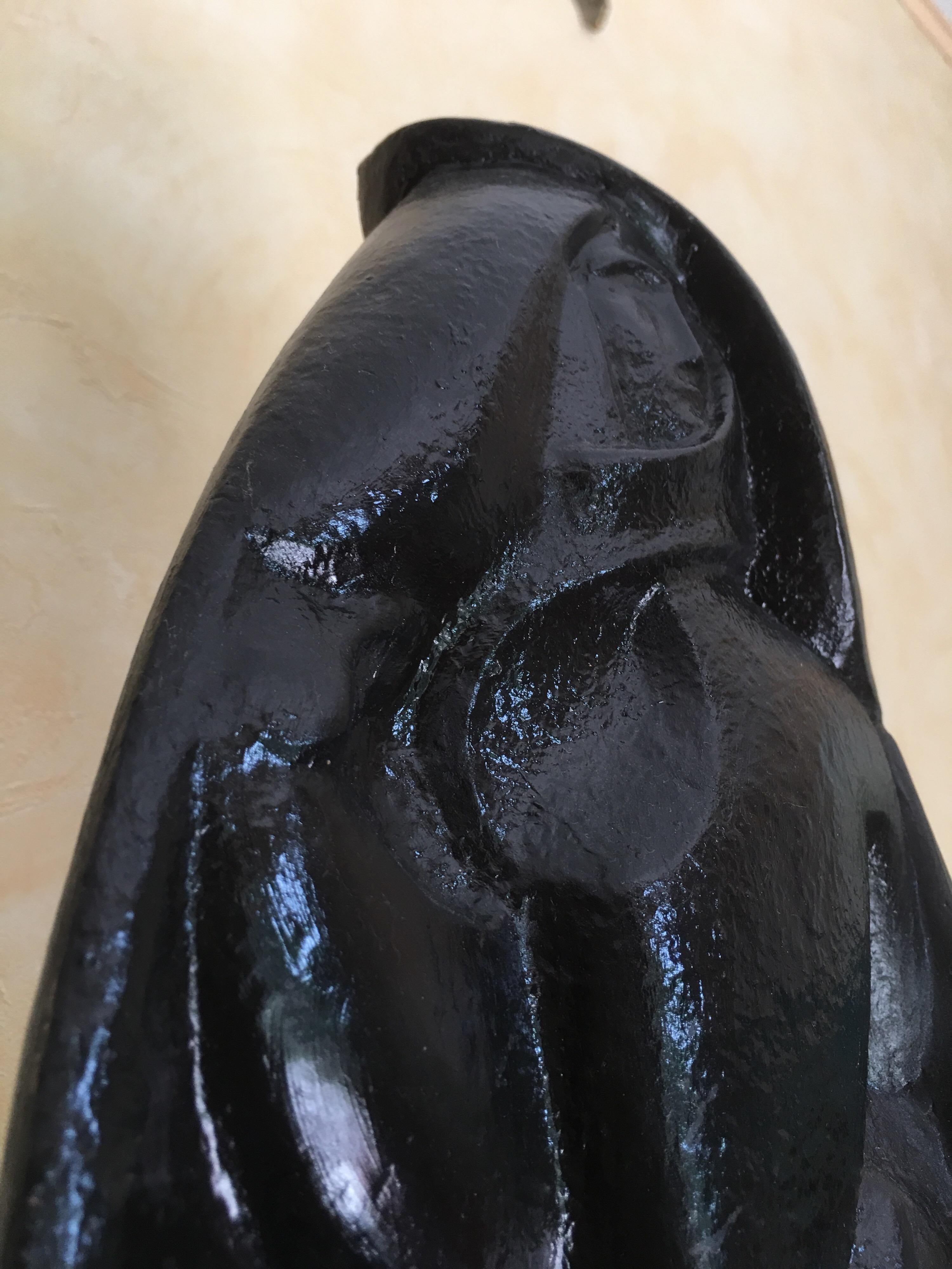 Mid-20th Century Jan and Joel Martel Signed Black Ceramic Sculpture, Unique Creation French, 1931 For Sale