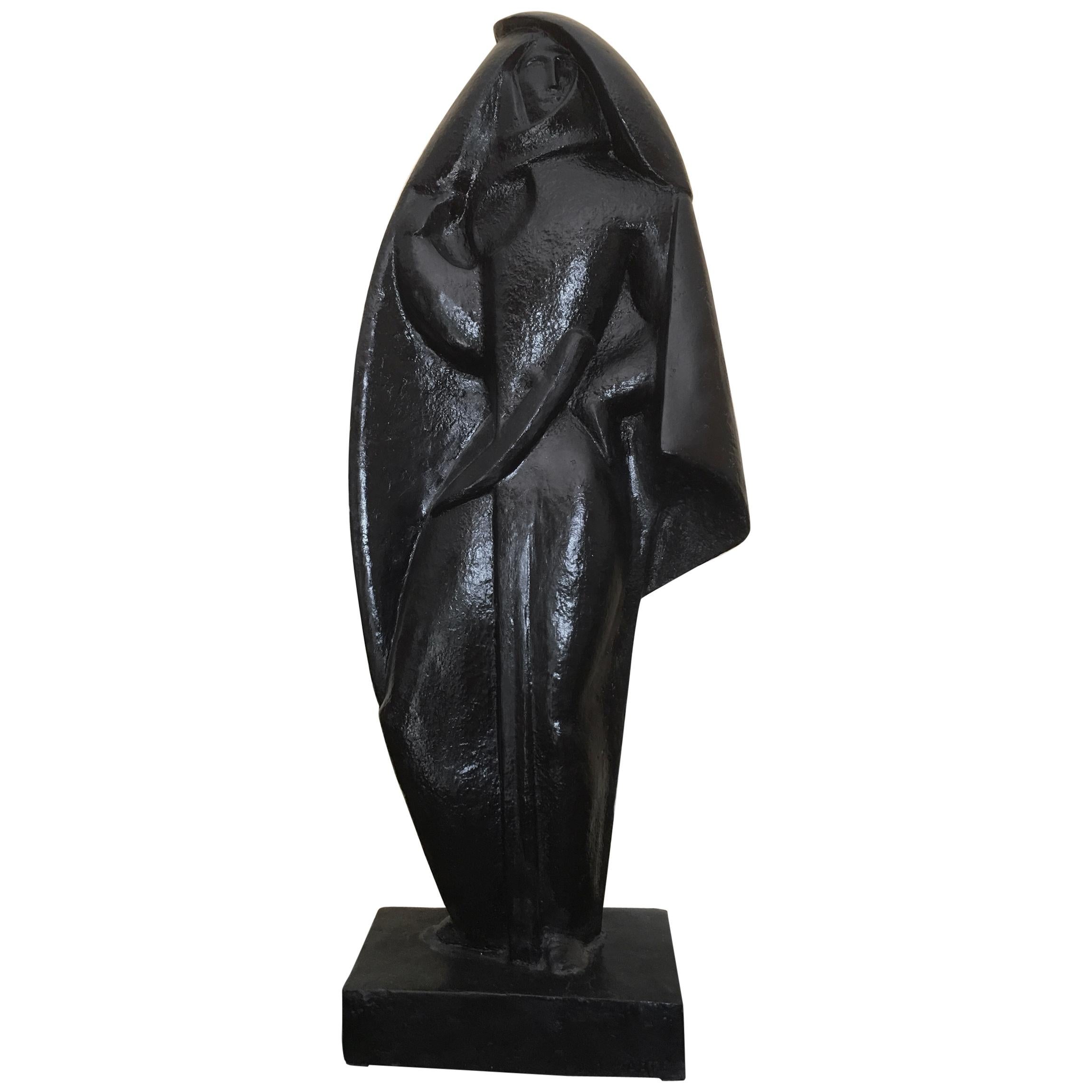 Jan and Joel Martel Signed Black Ceramic Sculpture, Unique Creation French, 1931 For Sale