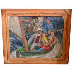 Jan Andre Perroud Nude Painting with Reverse Oil-Painting Of A Sailboat Scene