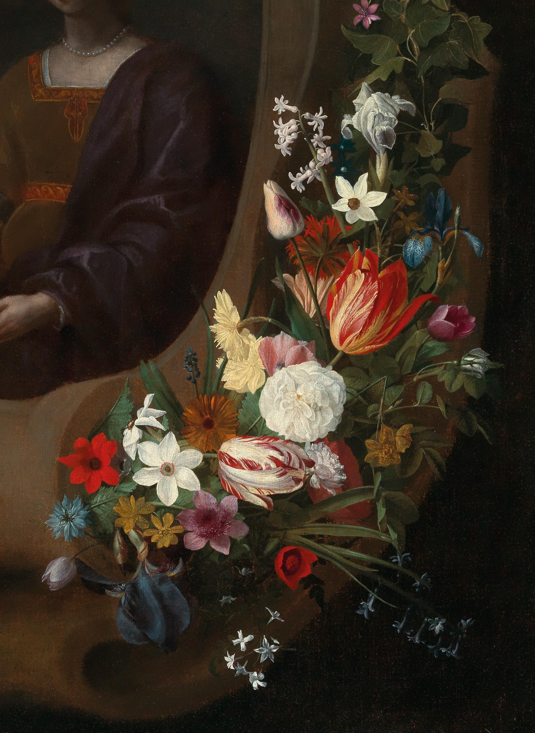 Grand-Scale Old Master Garland-Porträt eines alten Meisters, 17. Jahrhunderts, signiert und datiert, seltenes Werk im Angebot 4