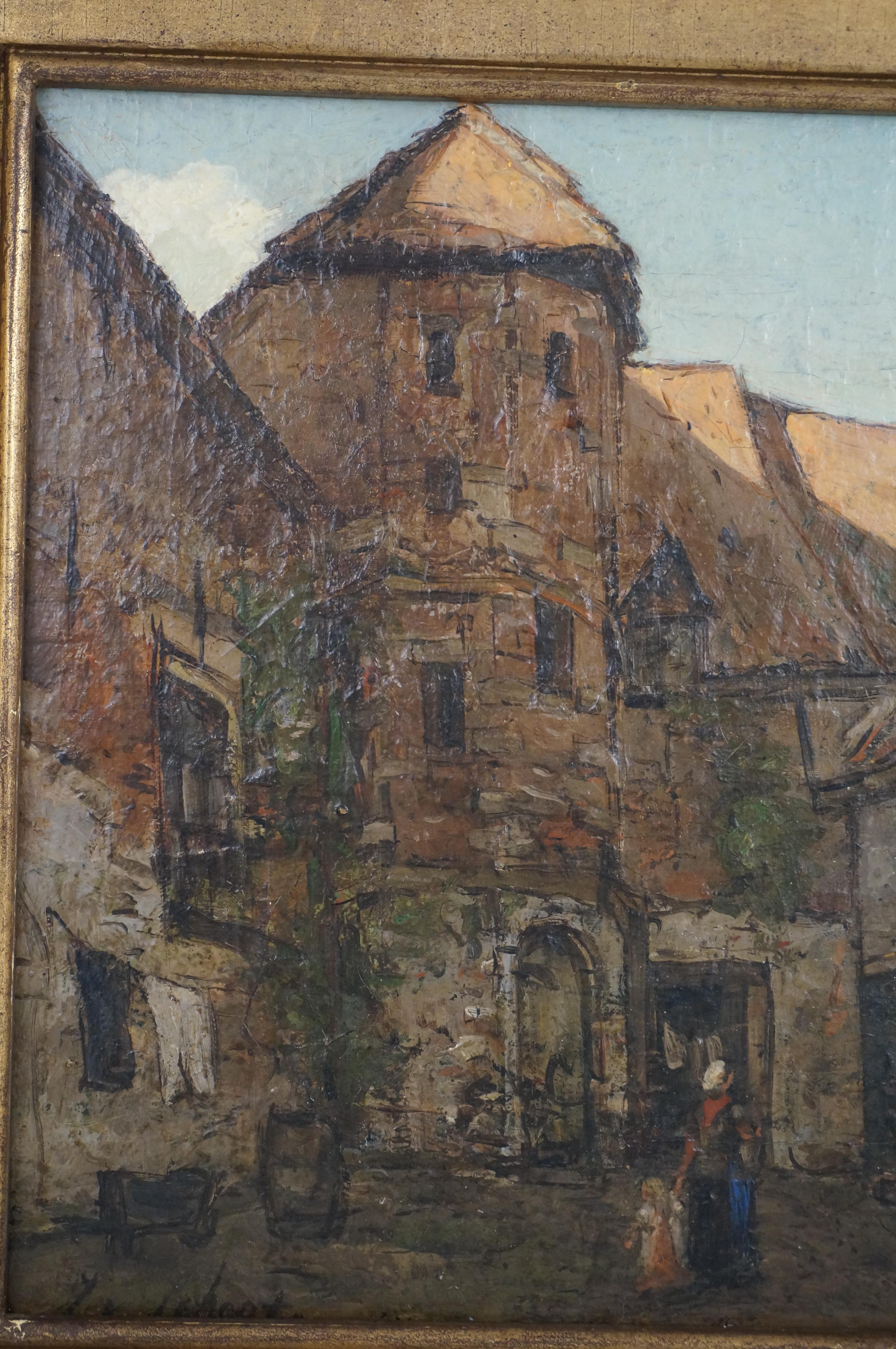 Oil painting of Dutch town Deventer, The mint, J. A. van Schooten (1870-1933) For Sale 1