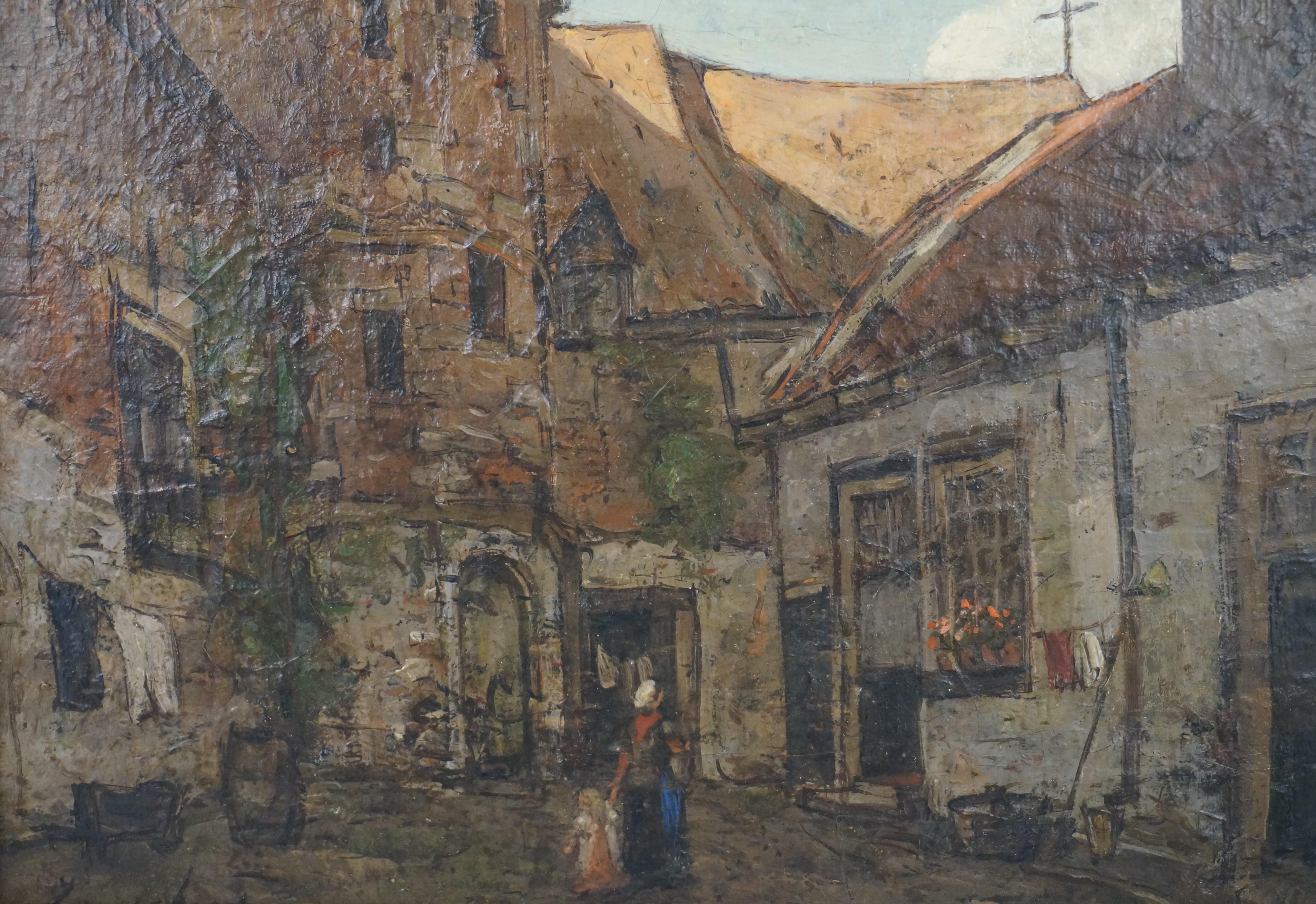 Oil painting of Dutch town Deventer, The mint, J. A. van Schooten (1870-1933) For Sale 2