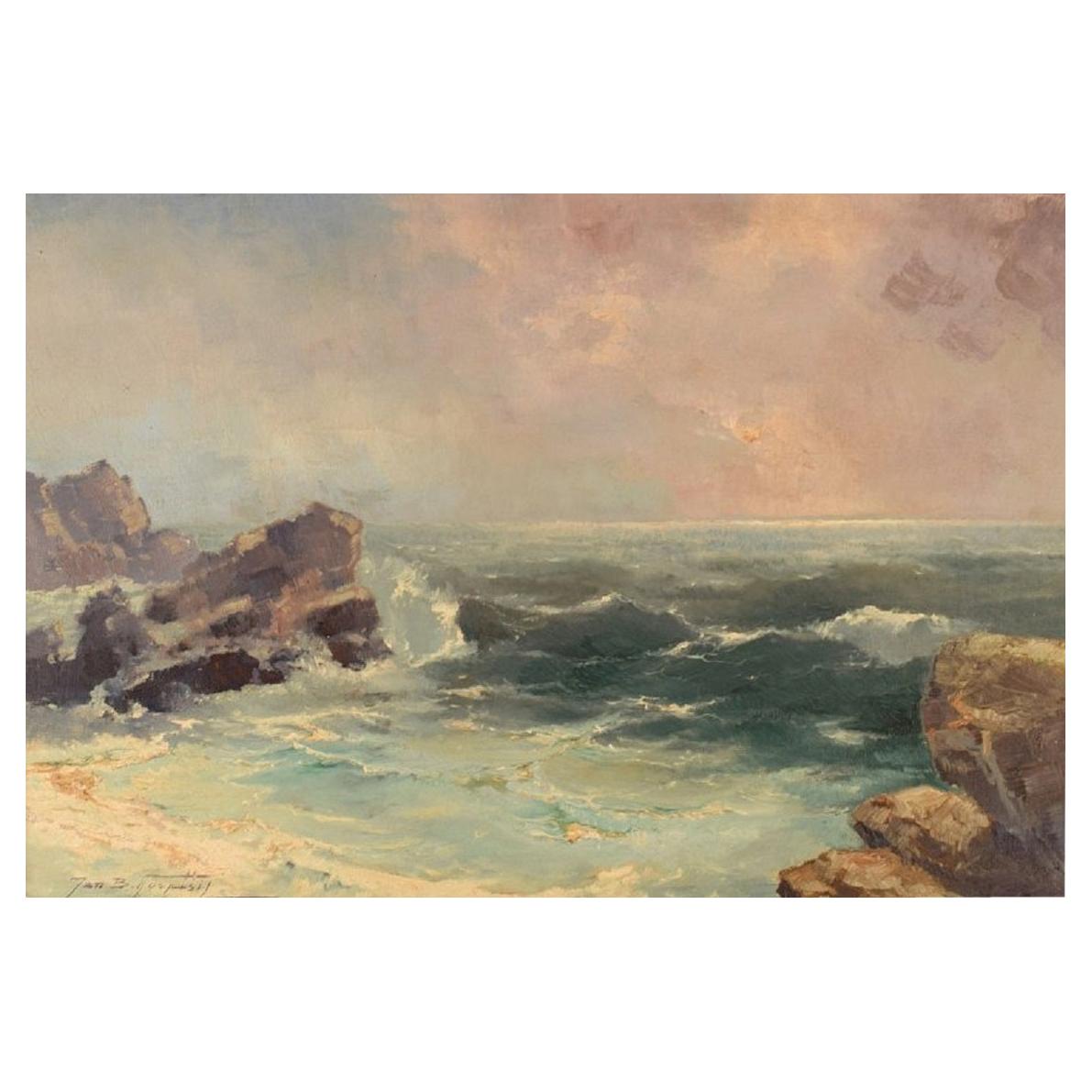 Jan B. Pospisil, Oil on Canvas, Coastal Motif, Mid-20th C