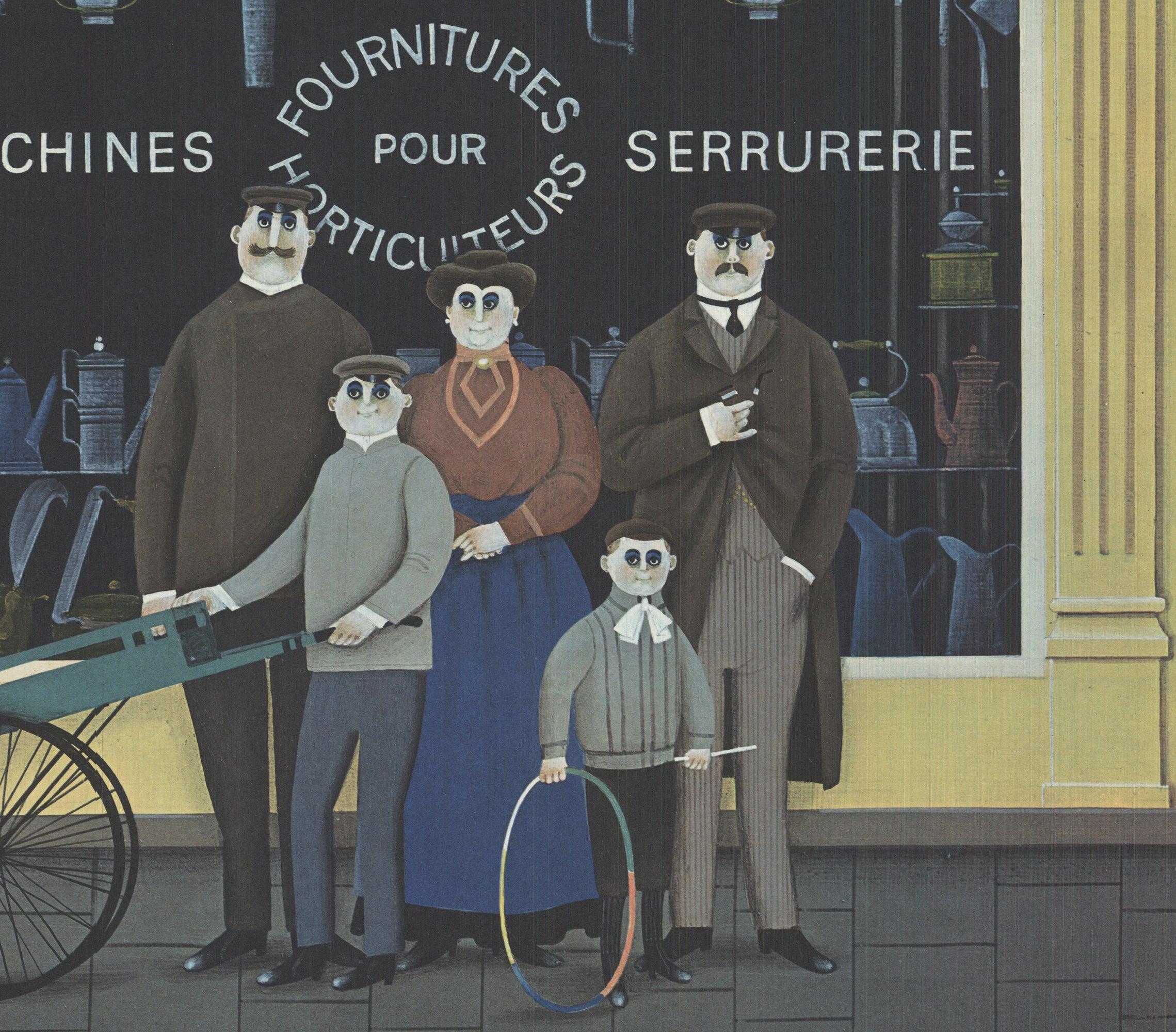 Quincaillerie & Metaux is a lithograph by Jan Balet, signed and numbered out of 300 in pencil by the artist. The print depicts an iron machine shop in Vieux Paris, showcasing Balet's distinctive style and attention to detail. The piece captures the