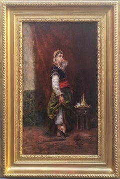 Orientalist Belgian painting HUYSMANS Attributed Orientalist elegant woman 19th