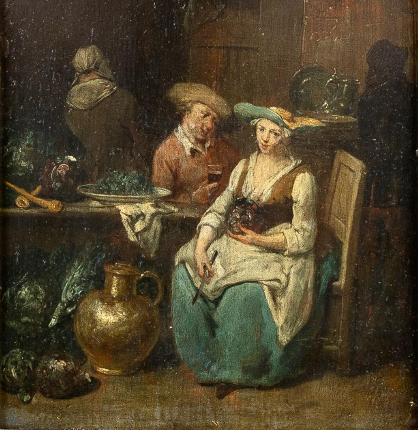 18th Century Kitchen Scene - Oil on Panel - Painting by Jan Baptist Lambrechts
