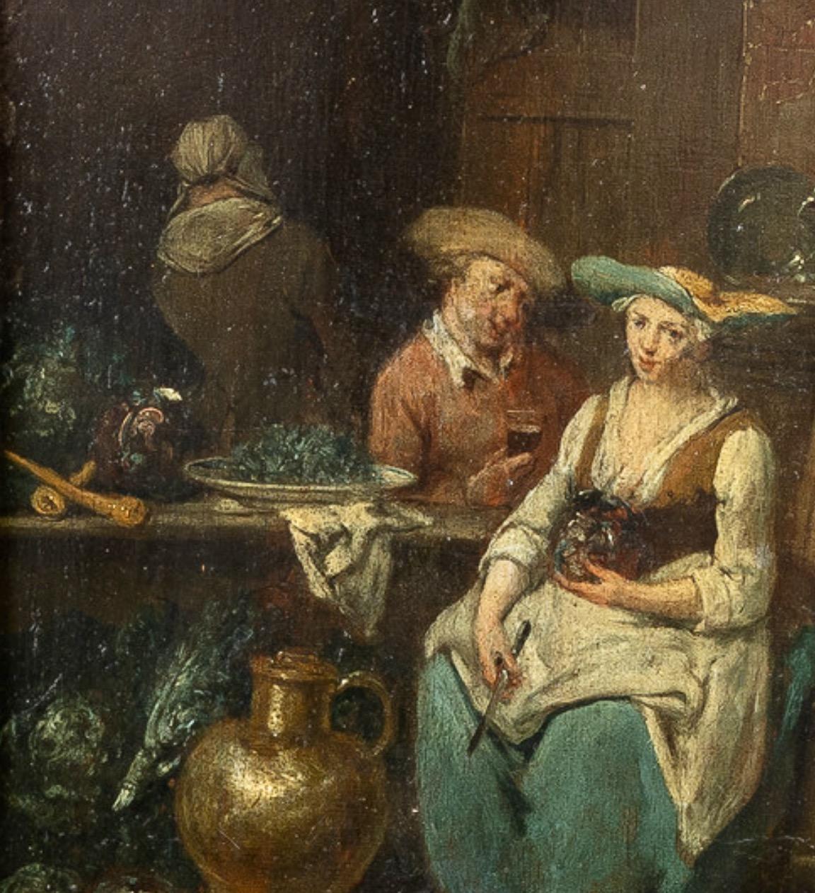 18th Century Kitchen Scene - Oil on Panel For Sale 1