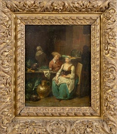 Coquetea con la criada de la cocina - Siglo XVIII Óleo sobre tabla