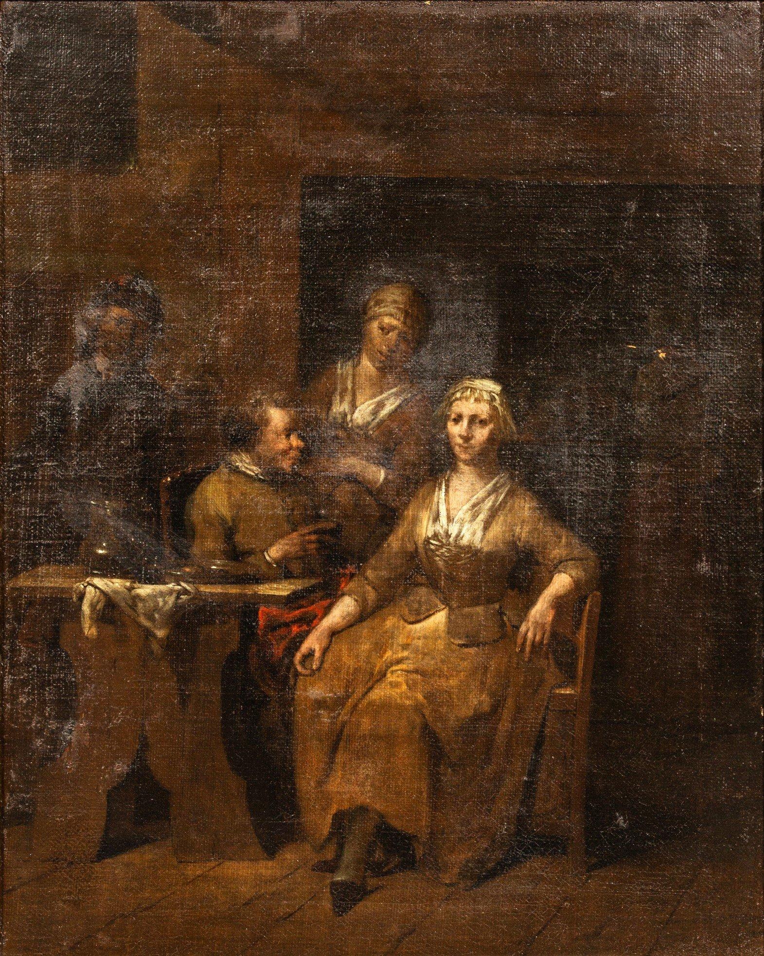 La casamentera, óleo sobre lienzo de Jan Baptist Lambrechts en venta 13