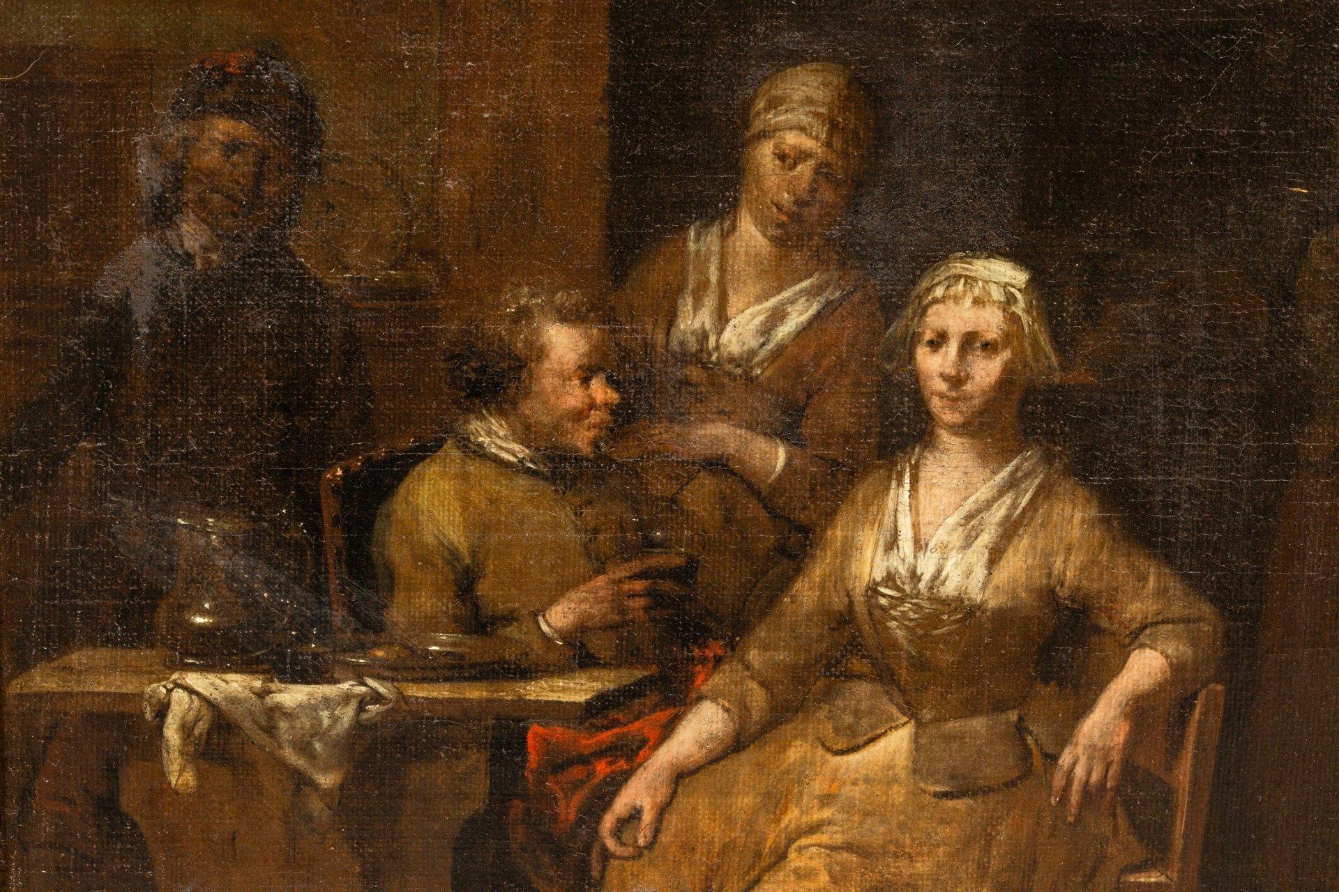 La casamentera, óleo sobre lienzo de Jan Baptist Lambrechts en venta 7