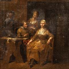 Antique The Matchmaker, oil on canvas by Jan Baptist Lambrechts