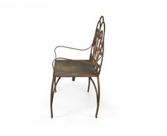 Jan Barboglio Mexican Modern Style Wrought Iron Outdoor Fleur de Lis Crest Bench