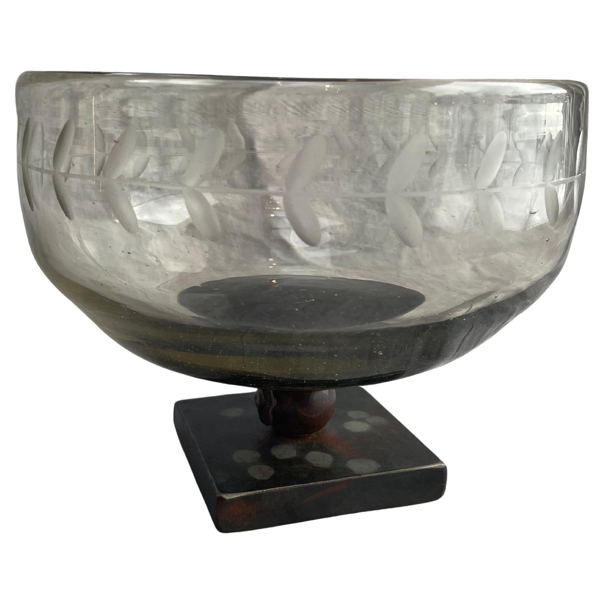 Jan Barboglio Mouth-Blown Glass Chalice on Hand-Forged Iron Base For Sale
