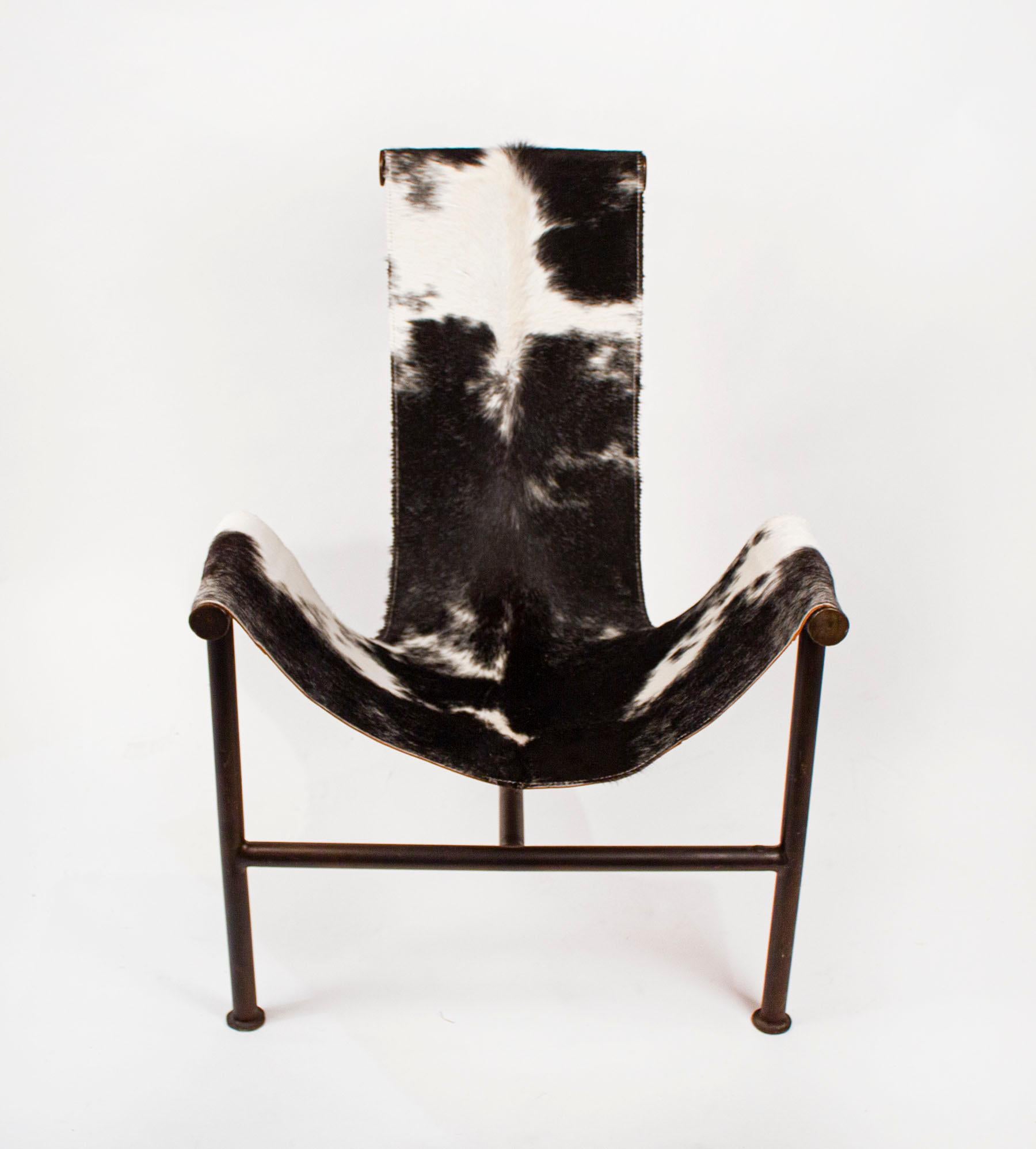 American Jan Barboglio Sling Chair and Ottoman in Cowhide & Patinated Steel Texas Artist