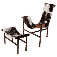 Jan Barboglio Sling Chair and Ottoman in Cowhide & Patinated Steel Texas Artist