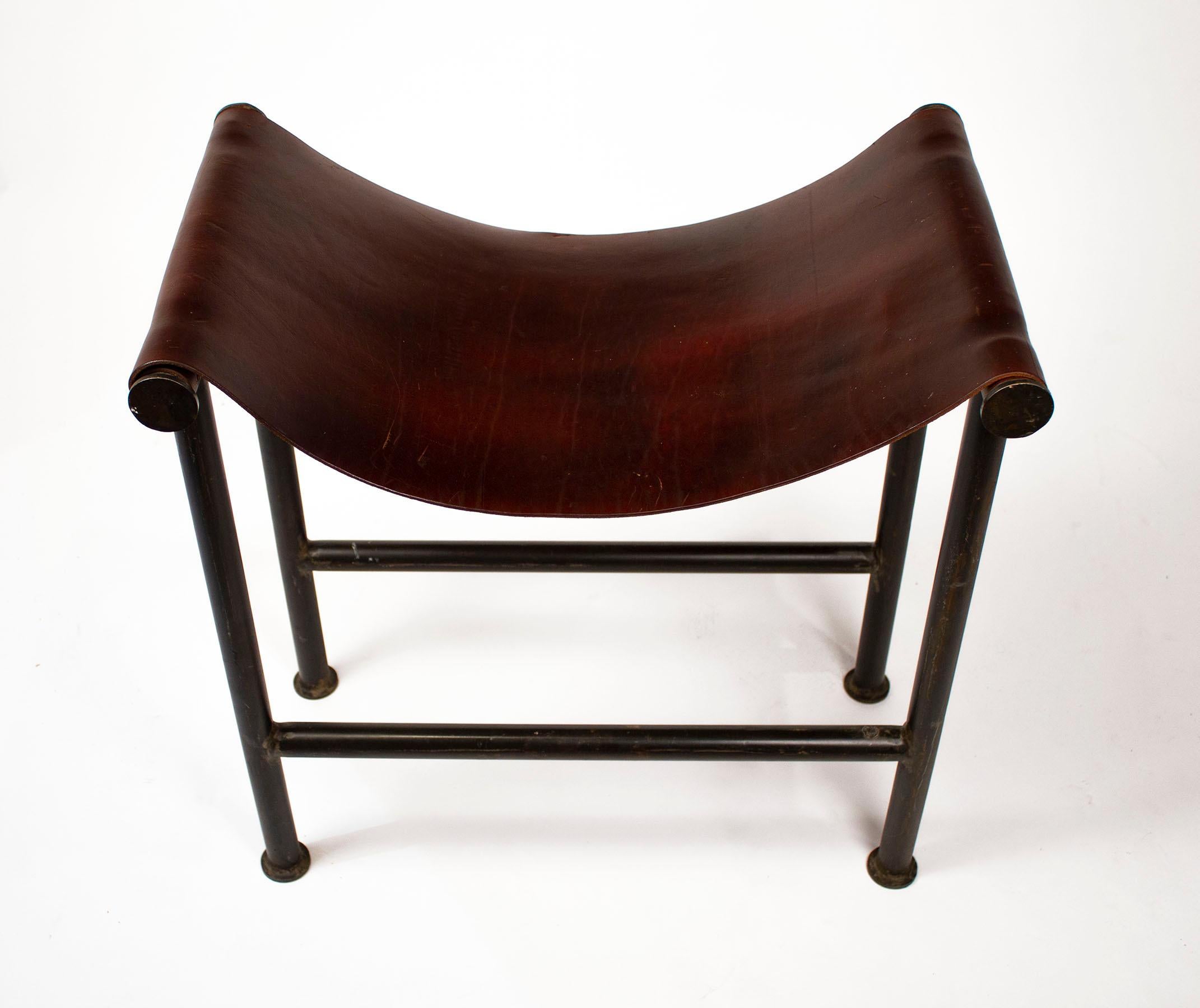 American Jan Barboglio Stool in Steel and Leather Texas Modernism