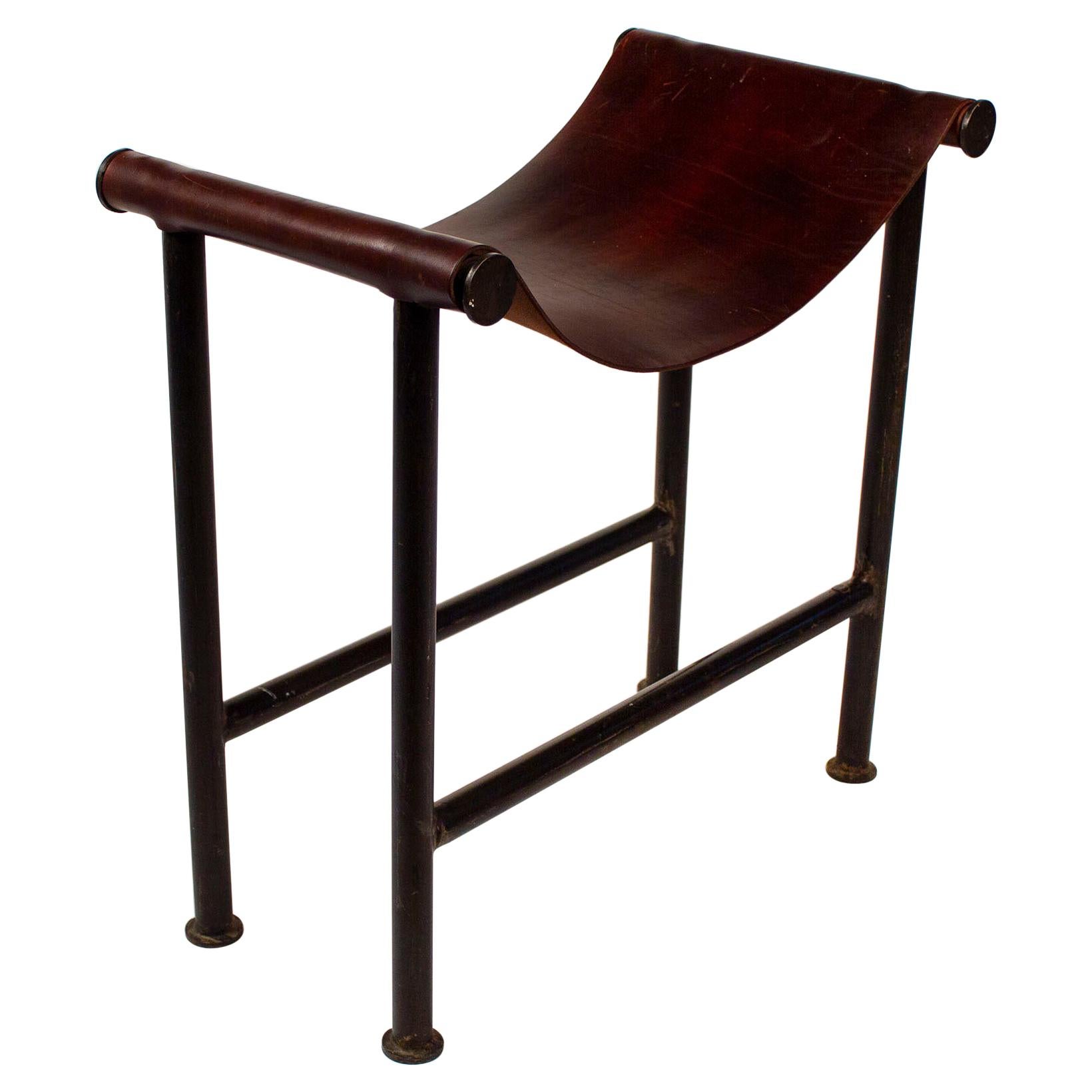 Jan Barboglio Stool in Steel and Leather Texas Modernism