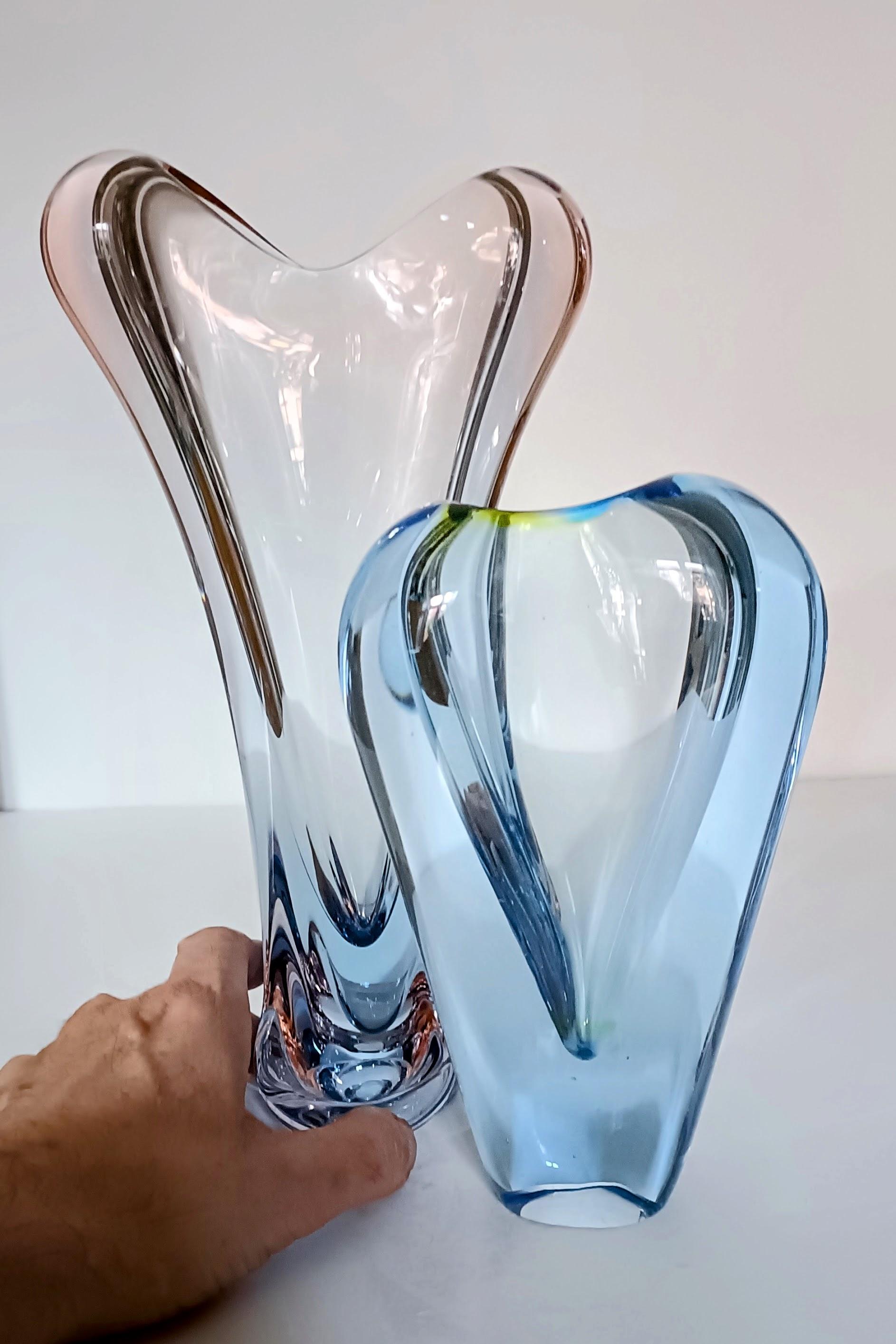 Jan Beranek Pair of Vases for Skrdlovice Glass, Czech Republic, 1950s 4