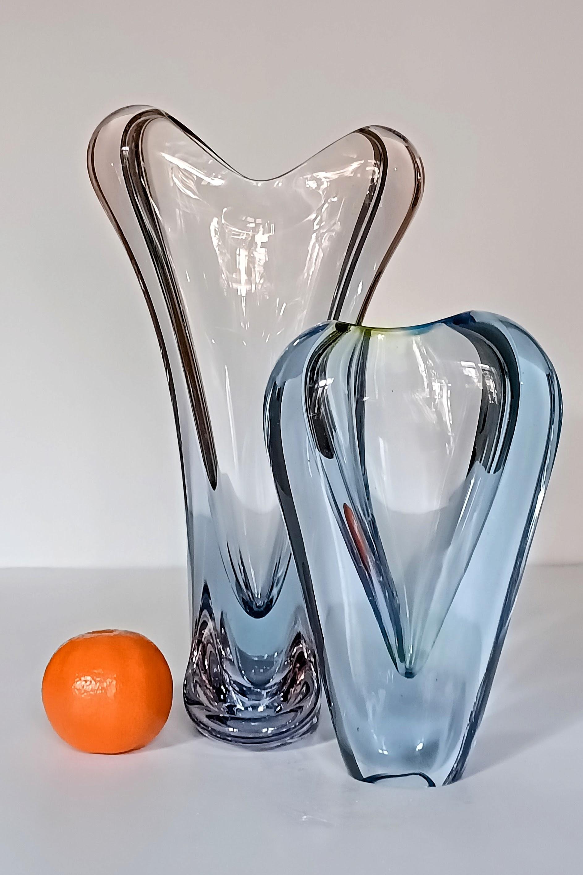 Jan Beranek Pair of Vases for Skrdlovice Glass, Czech Republic, 1950s 5