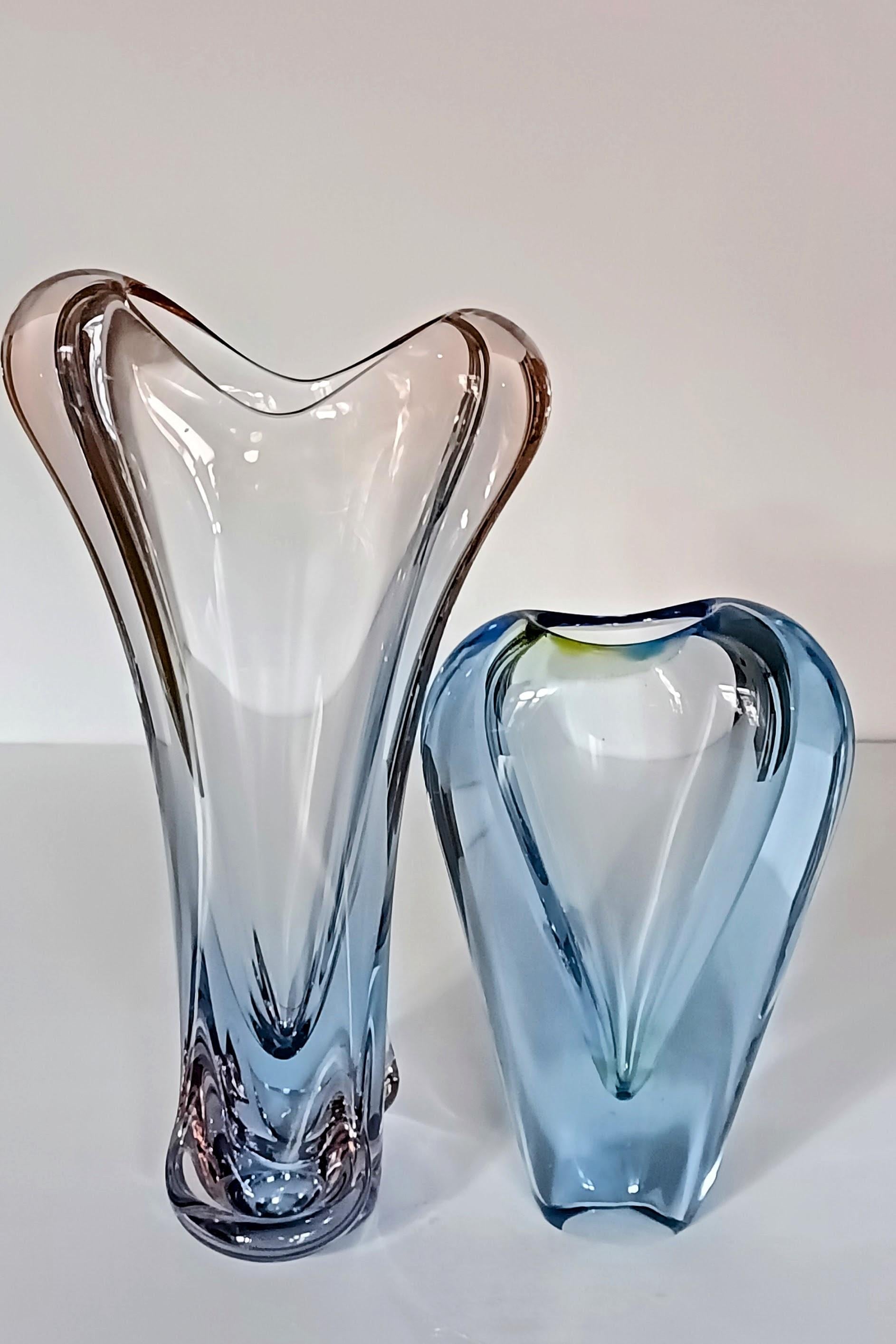 Mid-Century Modern Jan Beranek Pair of Vases for Skrdlovice Glass, Czech Republic, 1950s