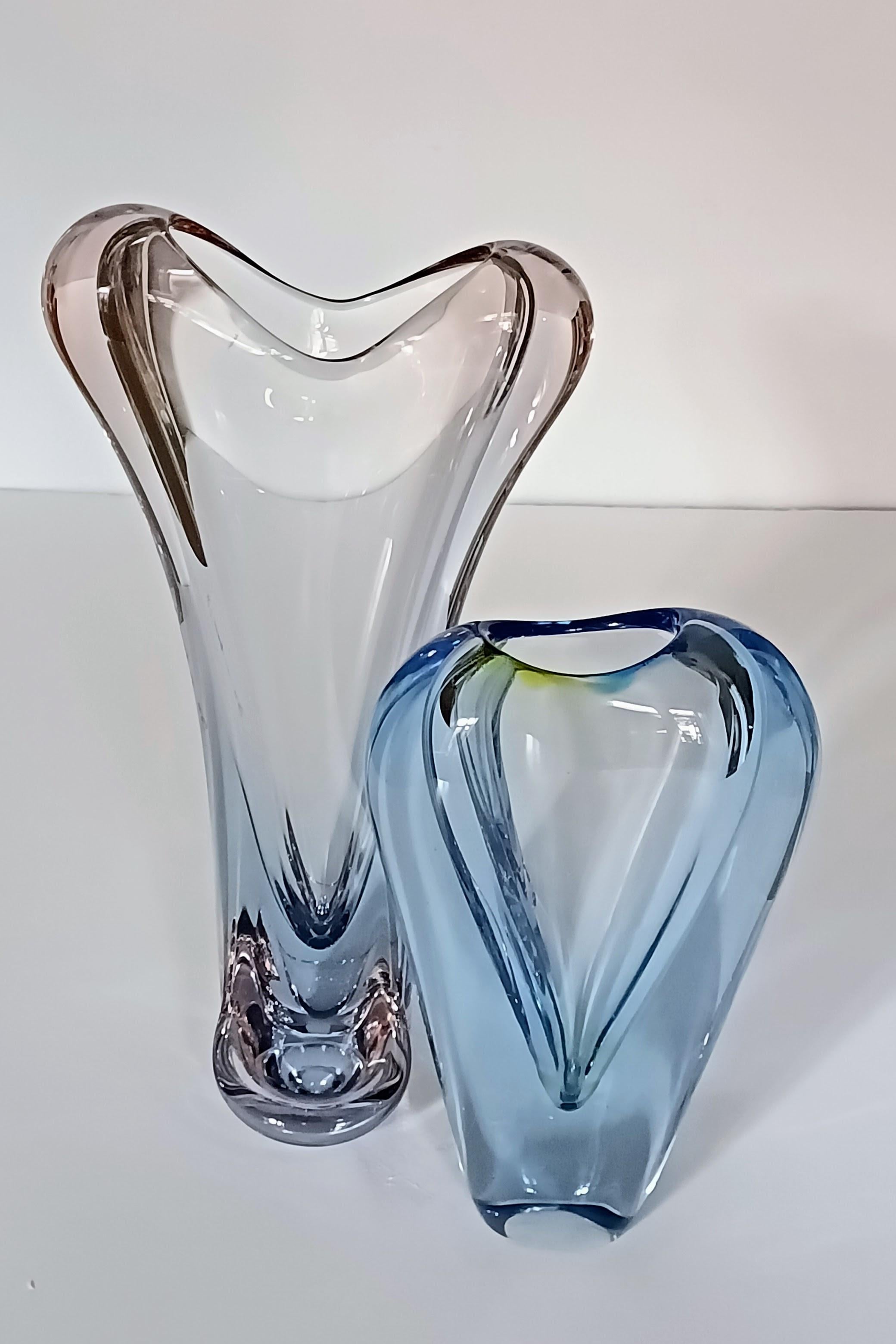 Hand-Crafted Jan Beranek Pair of Vases for Skrdlovice Glass, Czech Republic, 1950s