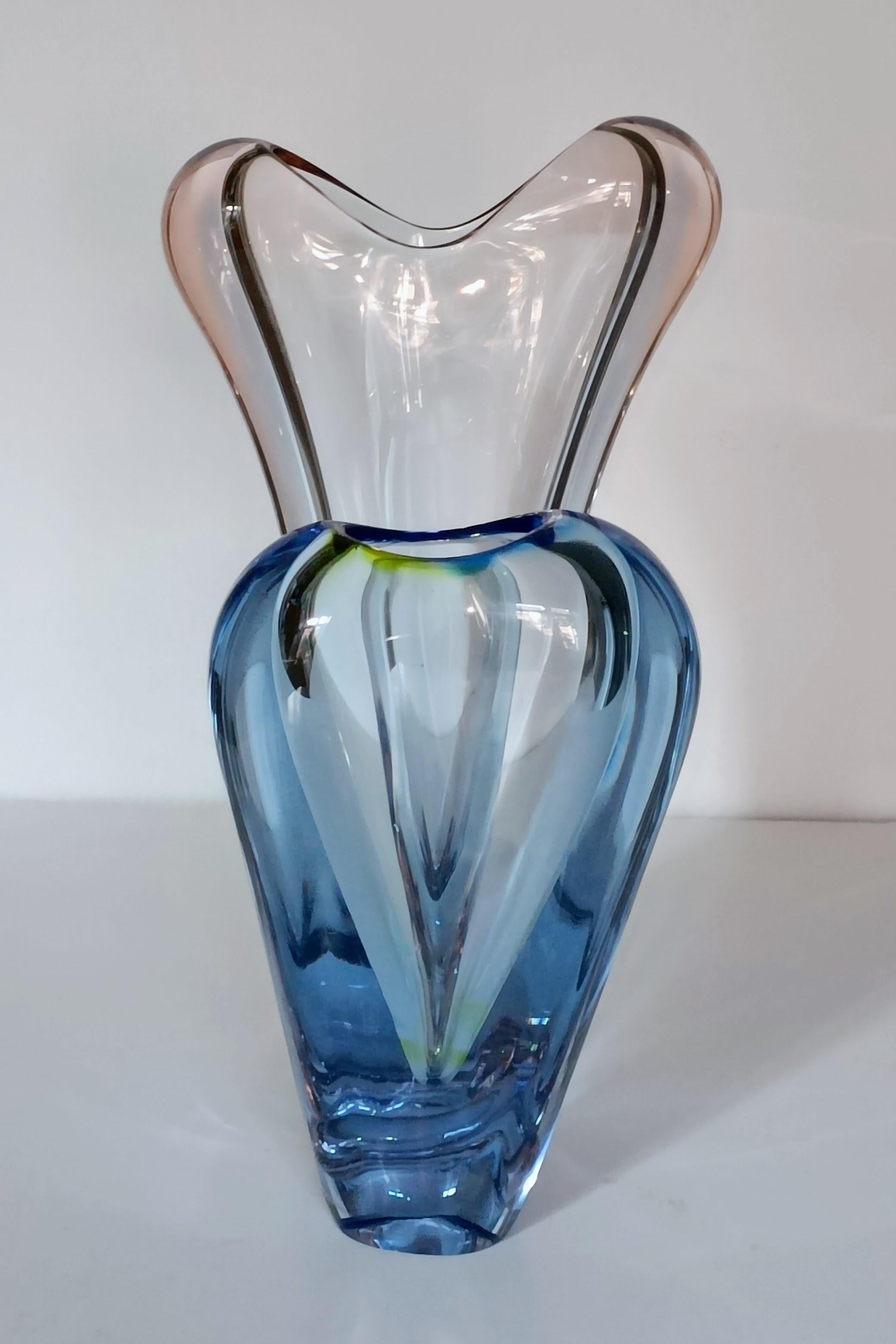 Jan Beranek Pair of Vases for Skrdlovice Glass, Czech Republic, 1950s In Excellent Condition In Valencia, VC