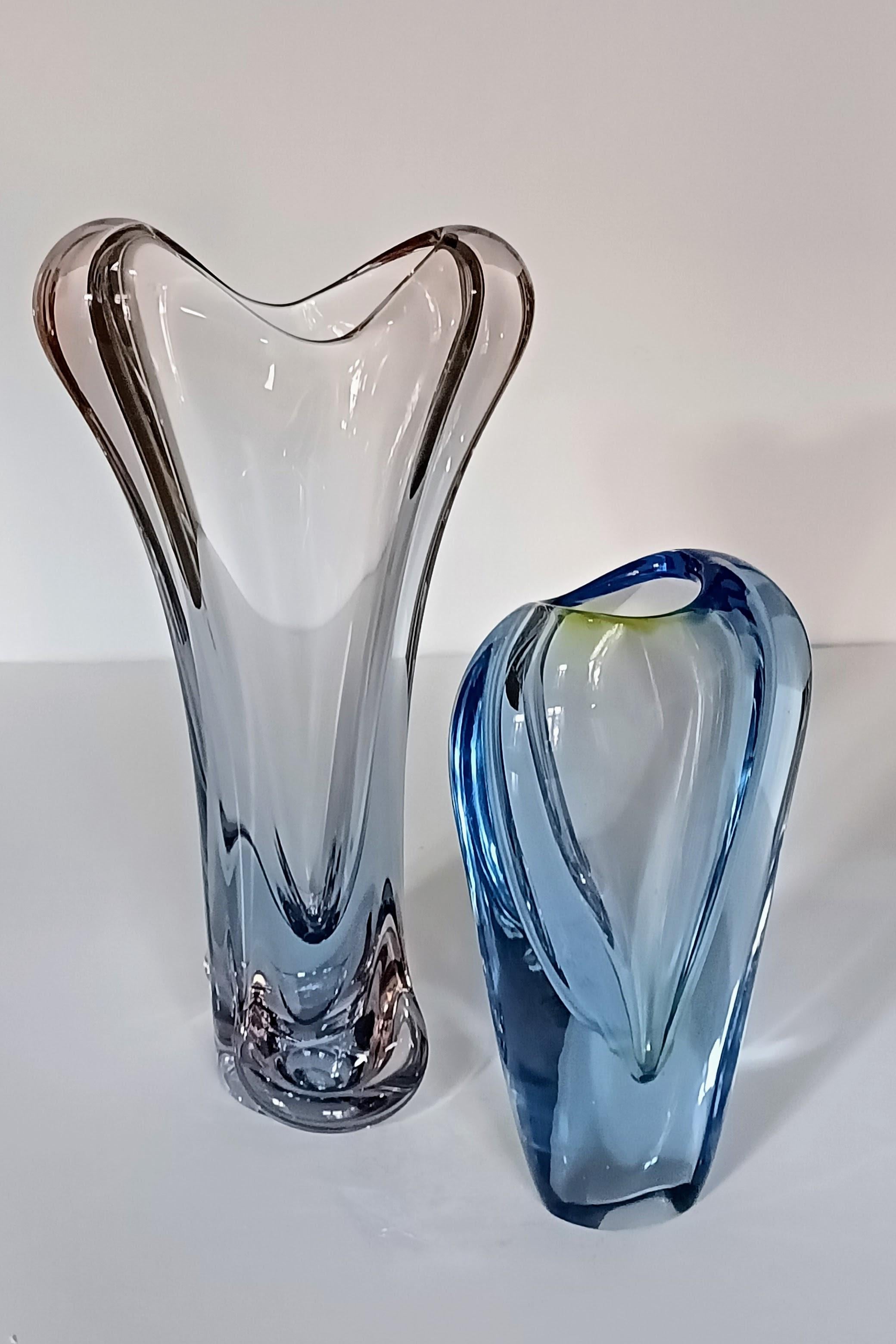 Mid-20th Century Jan Beranek Pair of Vases for Skrdlovice Glass, Czech Republic, 1950s