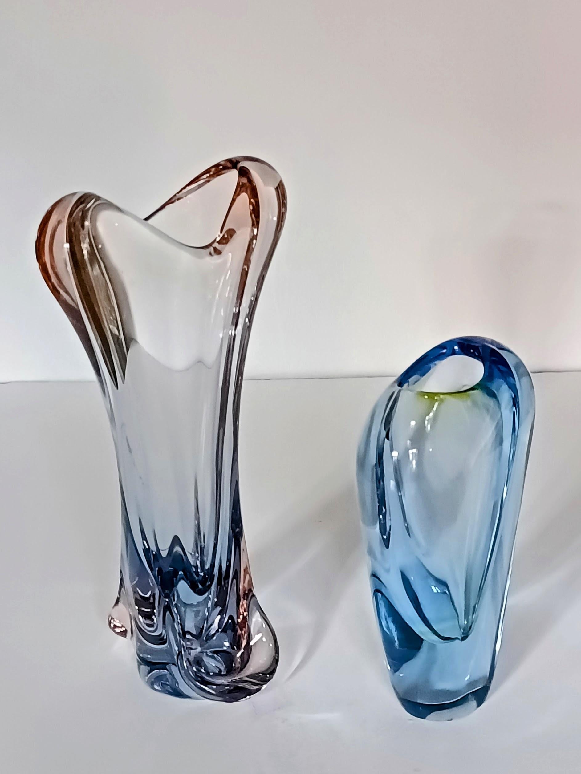 Art Glass Jan Beranek Pair of Vases for Skrdlovice Glass, Czech Republic, 1950s