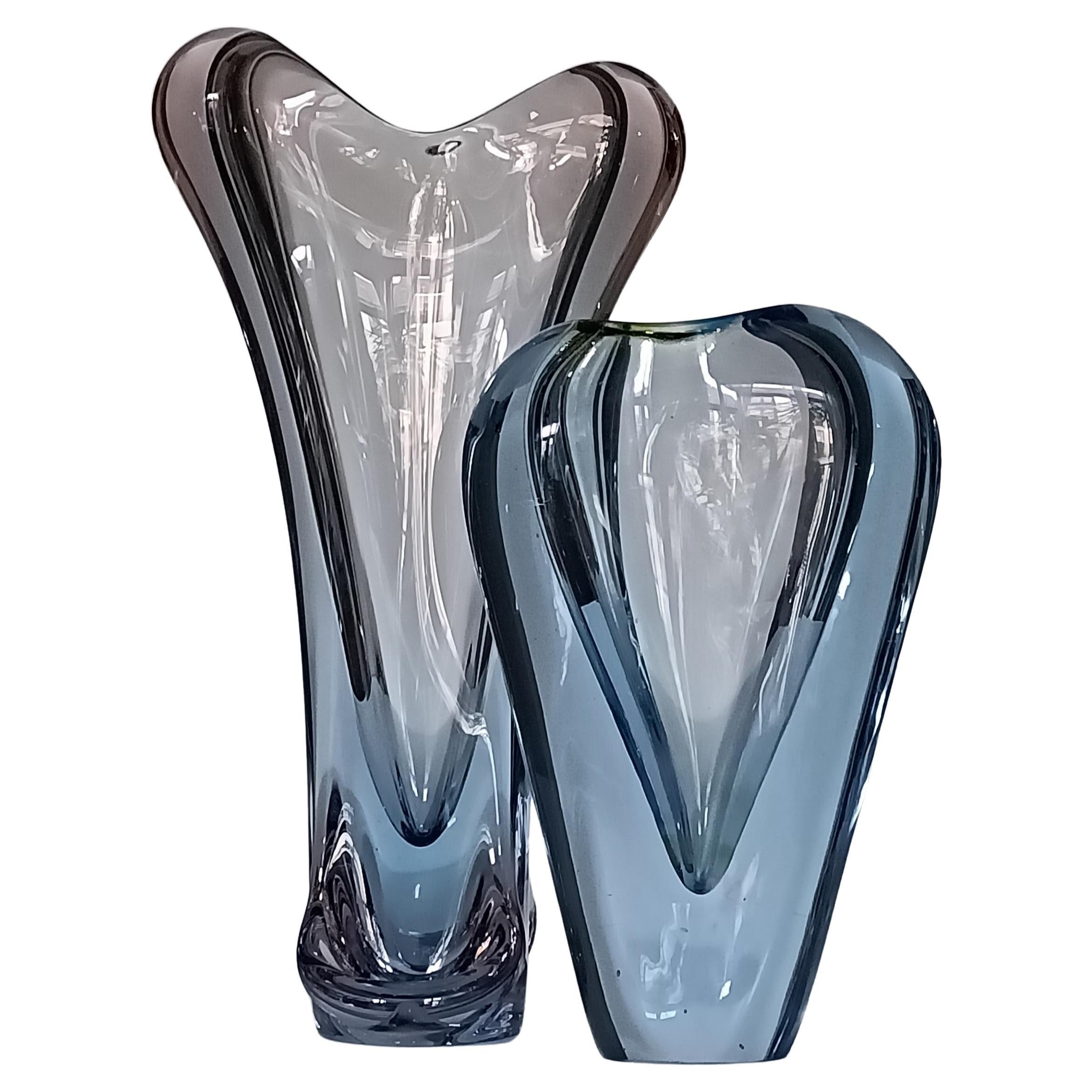 Jan Beranek Pair of Vases for Skrdlovice Glass, Czech Republic, 1950s