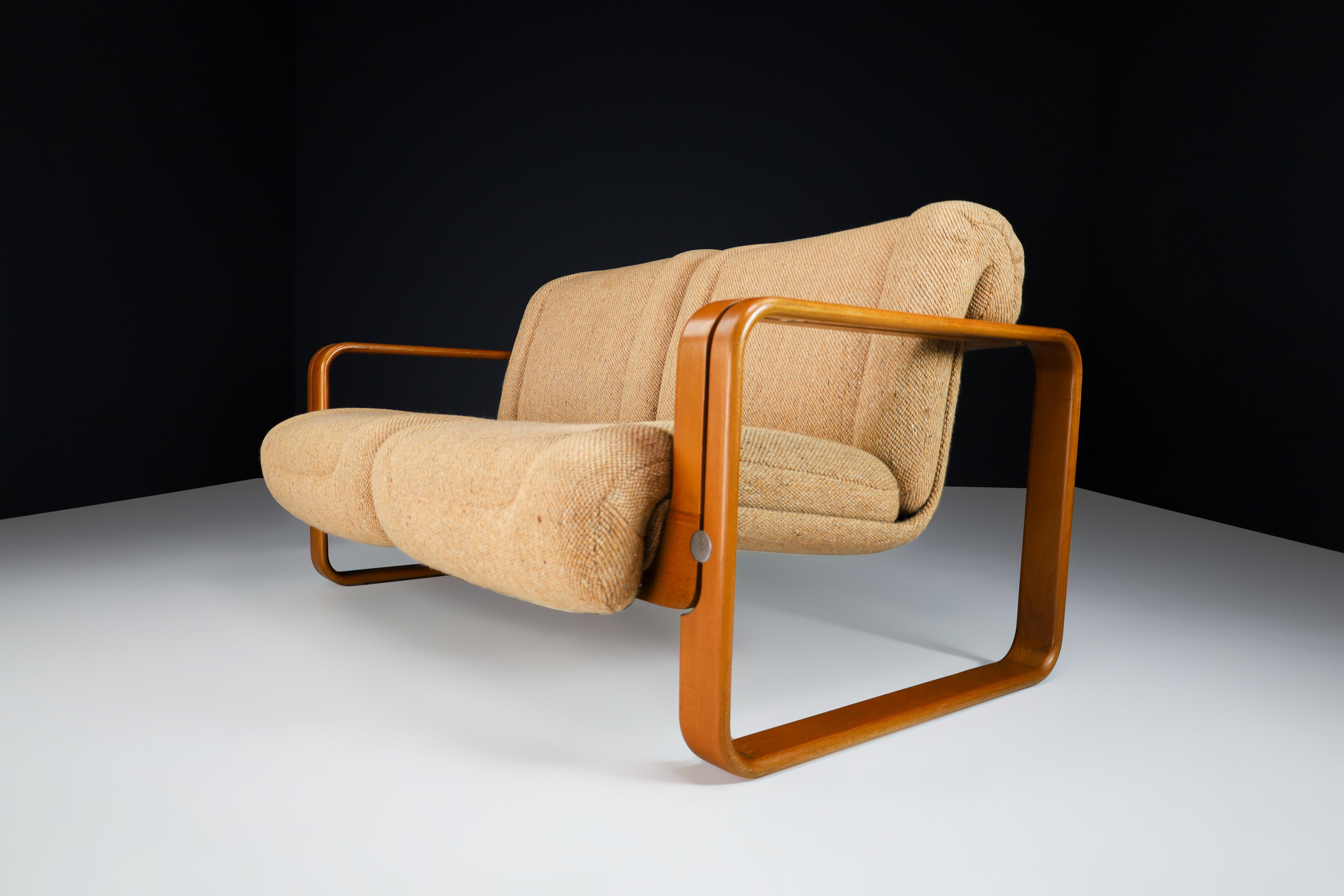 Jan Bočan Bentwood Two Seat Sofa in Original Jute Fabric 1960s For Sale 1