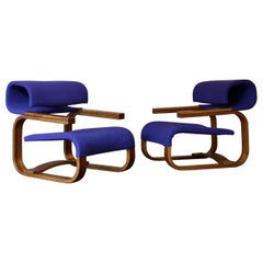 Jan Bočan Pair of Bent Walnut and Wool Conference Hall Armchairs