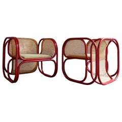 Jan Bočan Pair of Stained Bent Beech Wood Embassy Cane Loungers