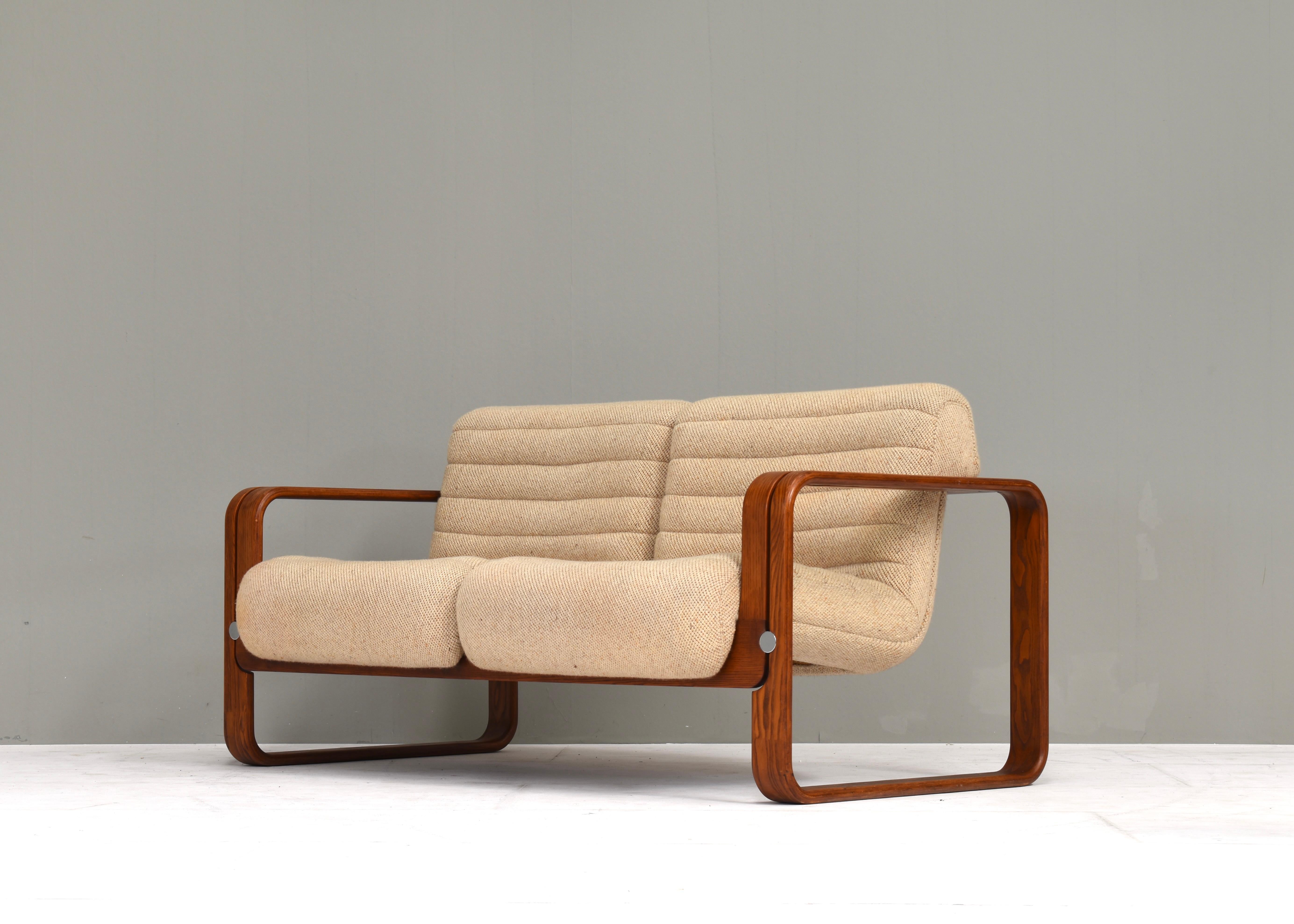 Mid-Century Modern Jan Bocan sofa in bentwood and original fabric – Czech Republic, circa 1970 For Sale