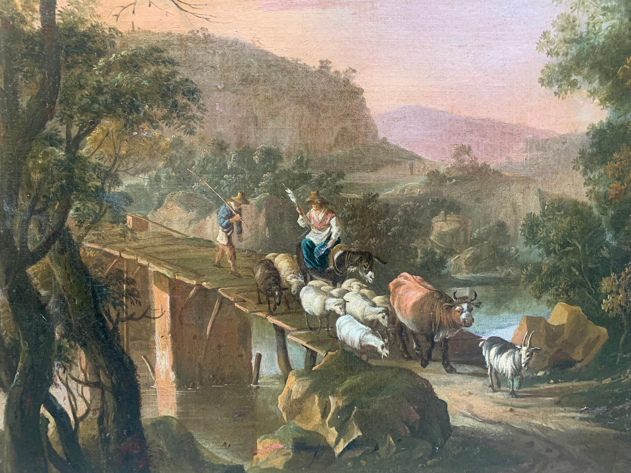 Scope of Jan Both ( Utrecht, 1618-1652) Latial landscape with bridge and shepherds For Sale 7
