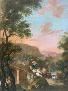 Antique Scope of Jan Both ( Utrecht, 1618-1652) Latial landscape with bridge and shepherds