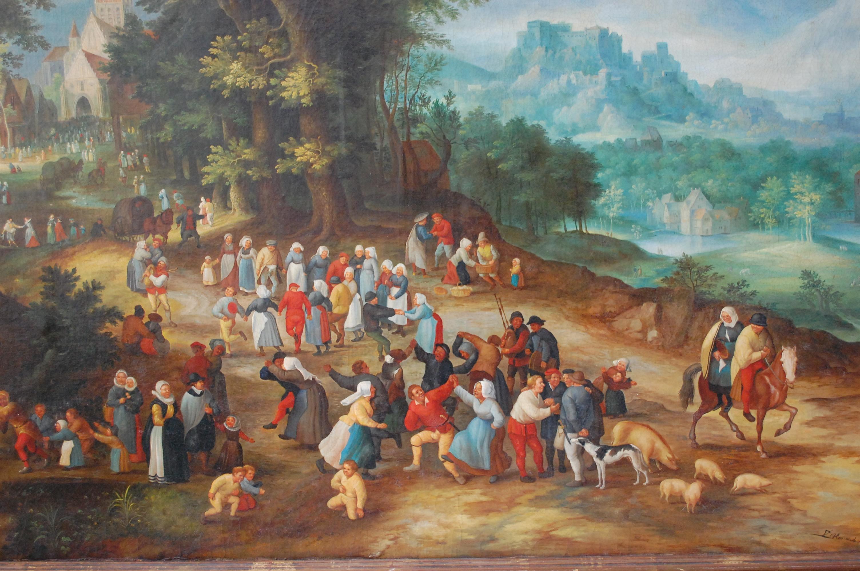 19. Jahrhundert Flämische Messe Großes Öl auf Leinwand  (Braun), Landscape Painting, von Jan Brueghel The Elder
