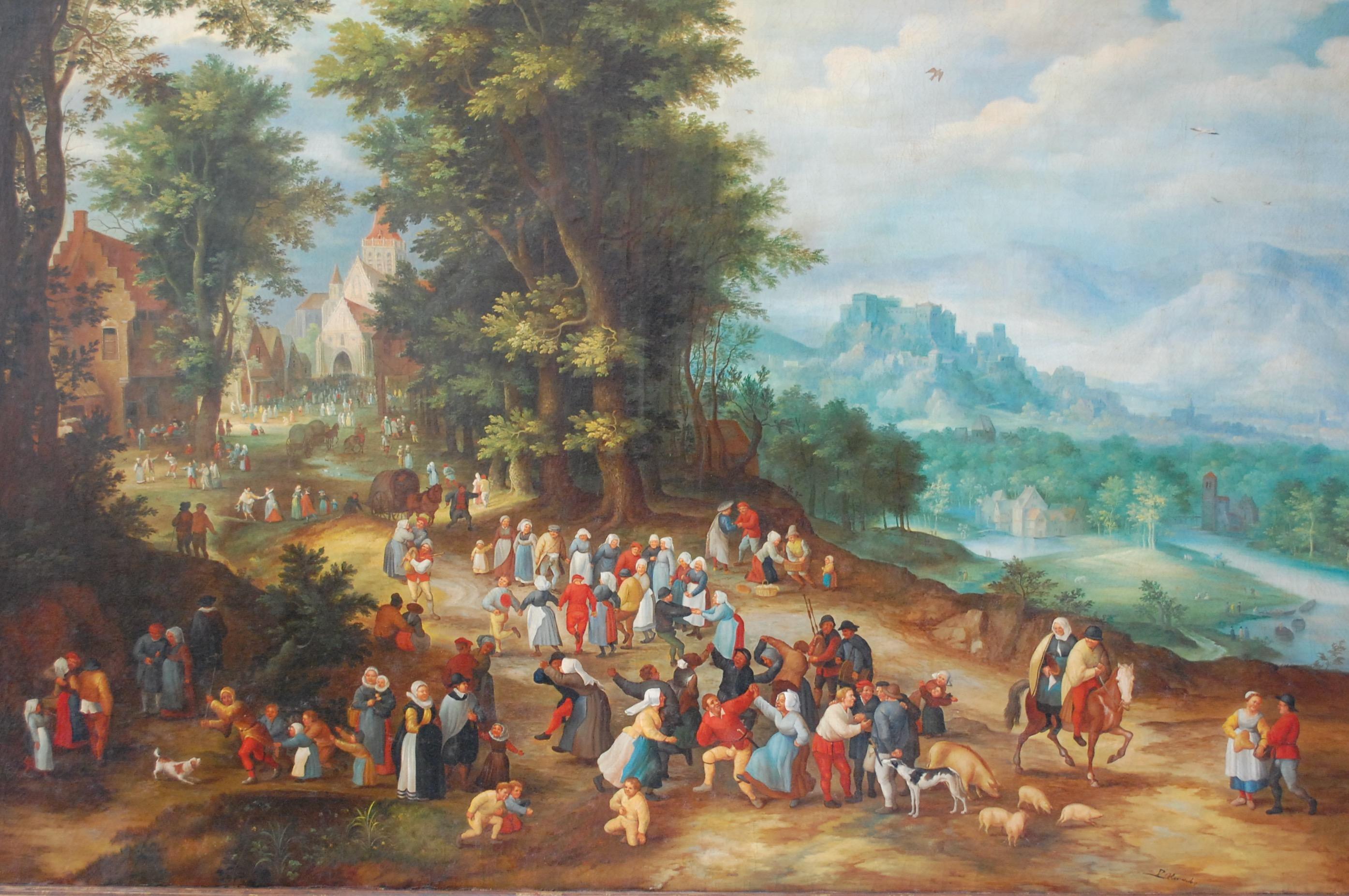 19e siècle Foire flamande Grande huile sur toile  en vente 1