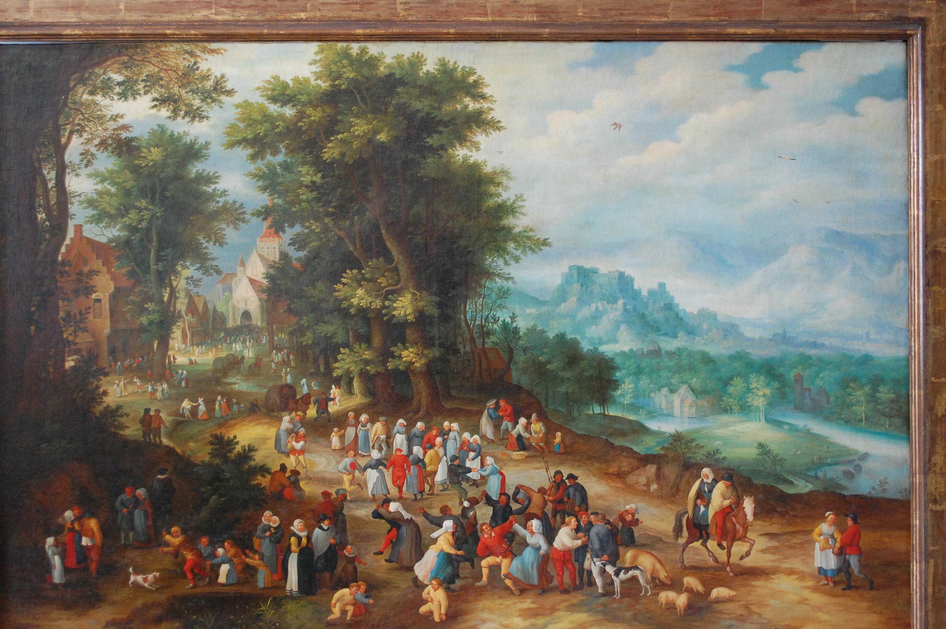 19th Century Flemish Fair Large Oil On canvas  - Brown Landscape Painting by Jan Brueghel The Elder