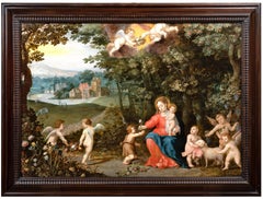 Siglo XVII Estudio de Amberes de J. Brueghel  & H. van Balen - La Virgen con el Niño
