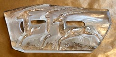 Retro Czech Modern Mould Matte Glass "Three Deer" Art Deco Brut Sculpture Relief 