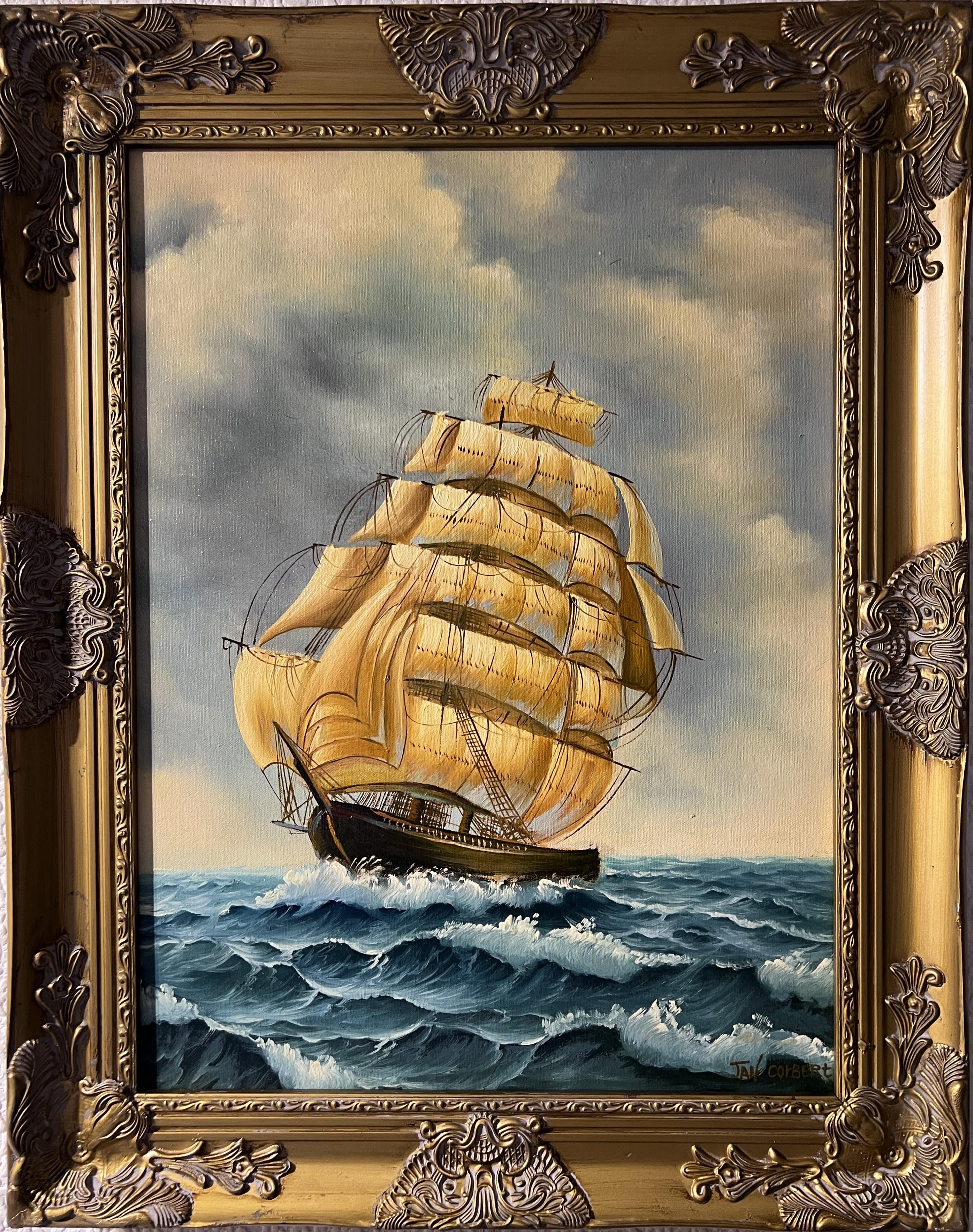 Si tratta di un dipinto a olio originale d'epoca su pannello di tela. Il dipinto raffigura una scena tumultuosa di un oceano in tempesta, catturando la potenza e l'intensità della natura. L'artista ritrae abilmente l'energia caotica e gli elementi