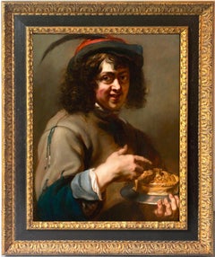 17e siècle Flemish Old Masterly - Un jeune garçon dégustant une tarte, allégorie du goût