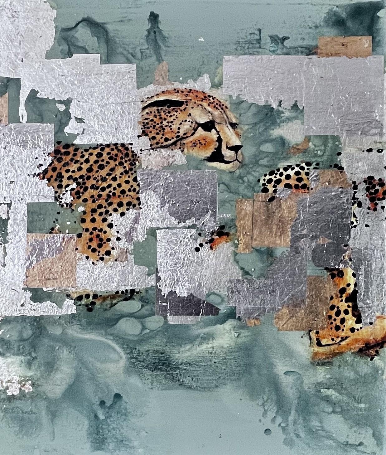 Früher Morgen, Suche nach Serengeti, Afrika, Tier, Geparden, Mixed Media, Triptychon (Art brut), Painting, von Jan Coutts