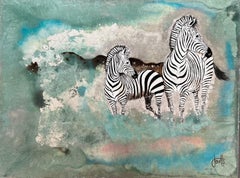 Edgy Dawn - Jan Coutts, Wildlife, blu, africano, animali, zebra, pioggia, argento