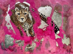 Flamingo Cheetah - Jan Coutts, Pink, African, Animal, Mixed Media, Silver Leaf