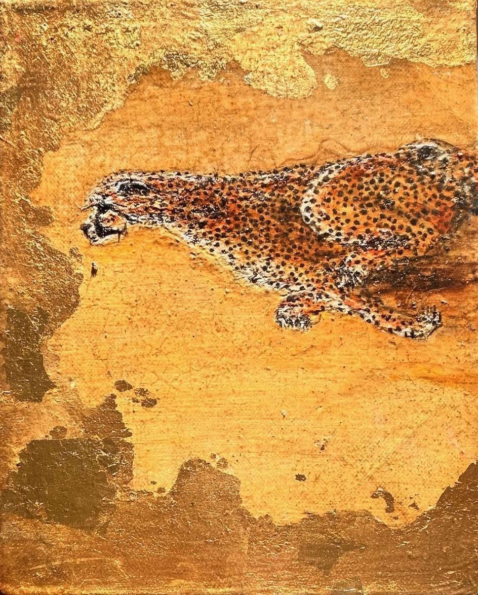 Trio Serengeti -Jan Coutts, ghepardo, fauna selvatica, oro, africano, animali, sprint in vendita 3