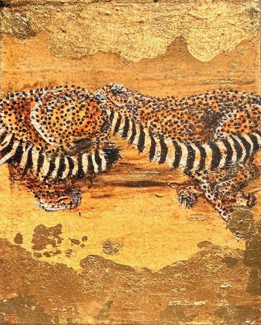 Trio Serengeti -Jan Coutts, ghepardo, fauna selvatica, oro, africano, animali, sprint in vendita 4